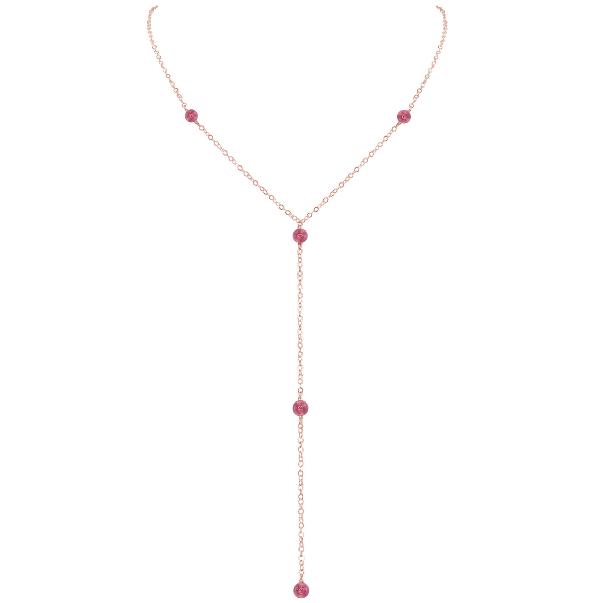 Dainty Y Necklace - Pink Tourmaline - 14K Rose Gold Fill - Luna Tide Handmade Jewellery