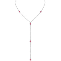 Dainty Y Necklace - Pink Tourmaline - Stainless Steel - Luna Tide Handmade Jewellery