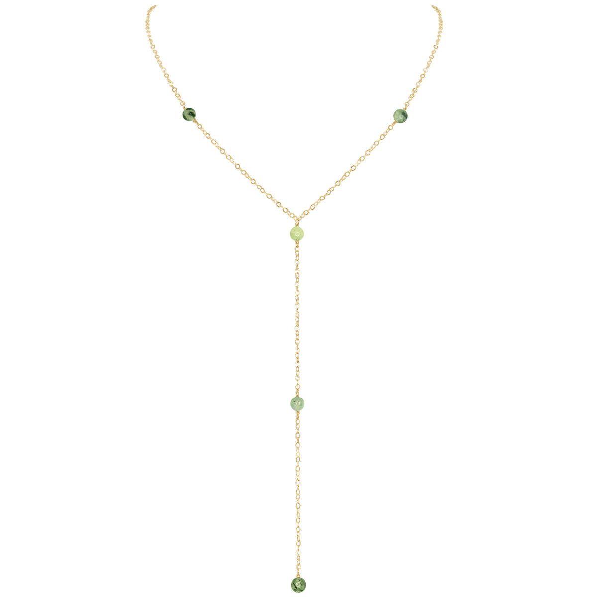 Dainty Y Necklace - Prehnite - 14K Gold Fill - Luna Tide Handmade Jewellery
