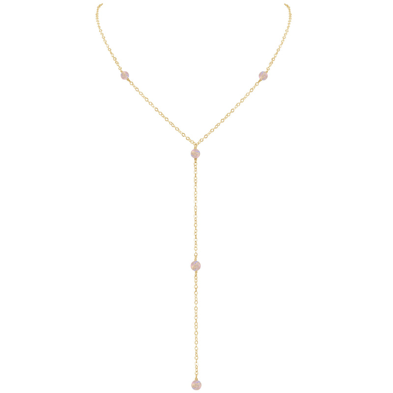 Dainty Y Necklace - Rainbow Moonstone - 14K Gold Fill - Luna Tide Handmade Jewellery
