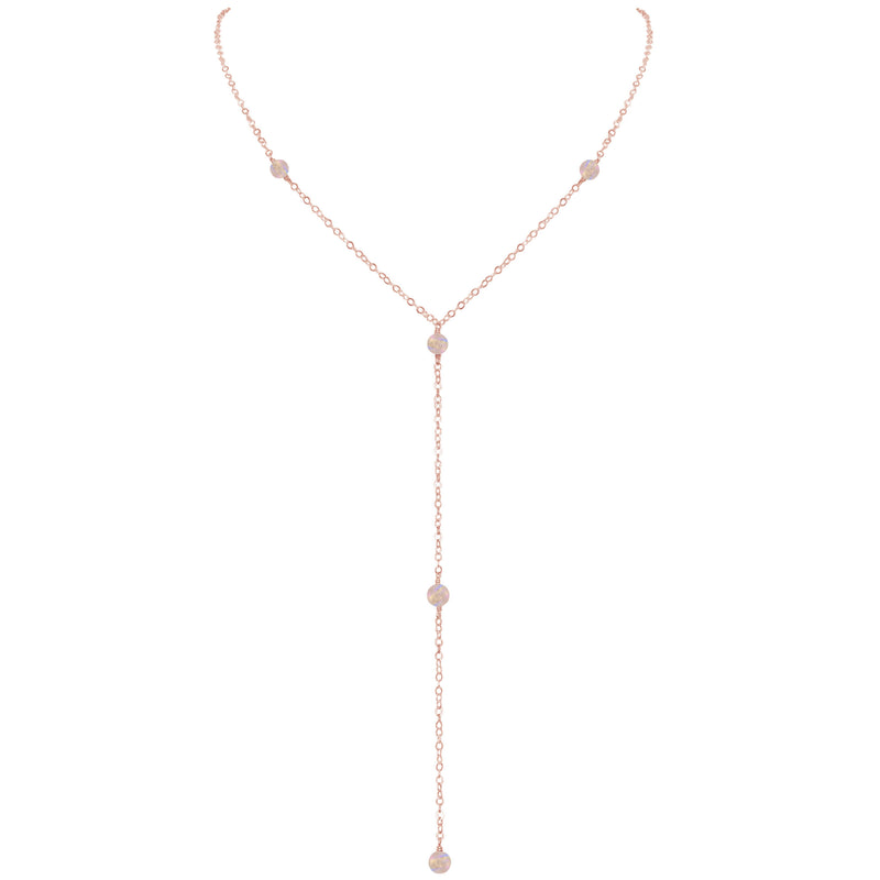 Dainty Y Necklace - Rainbow Moonstone - 14K Rose Gold Fill - Luna Tide Handmade Jewellery