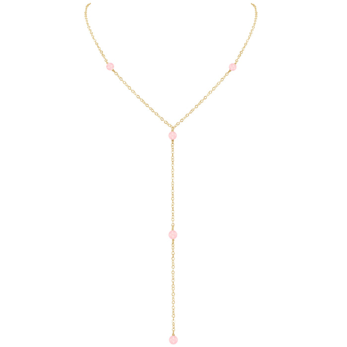 Dainty Y Necklace - Rose Quartz - 14K Gold Fill - Luna Tide Handmade Jewellery