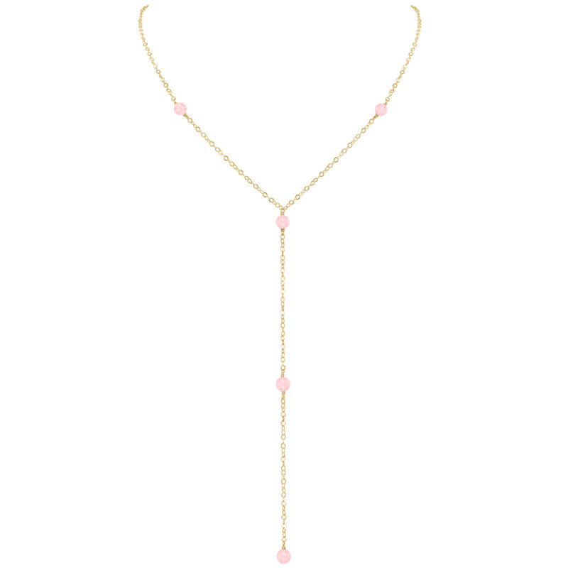 Dainty Y Necklace - Rose Quartz - 14K Gold Fill - Luna Tide Handmade Jewellery