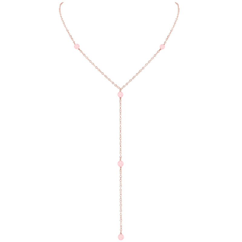Dainty Y Necklace - Rose Quartz - 14K Rose Gold Fill - Luna Tide Handmade Jewellery