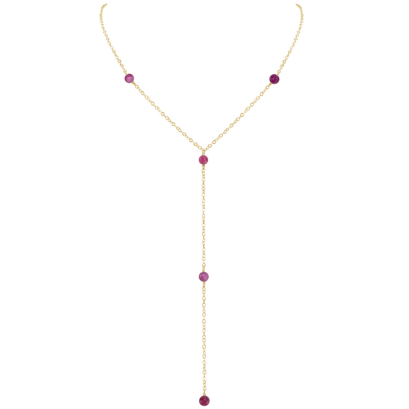 Dainty Y Necklace - Ruby - 14K Gold Fill - Luna Tide Handmade Jewellery