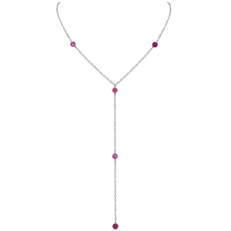 Dainty Y Necklace - Ruby - Stainless Steel - Luna Tide Handmade Jewellery