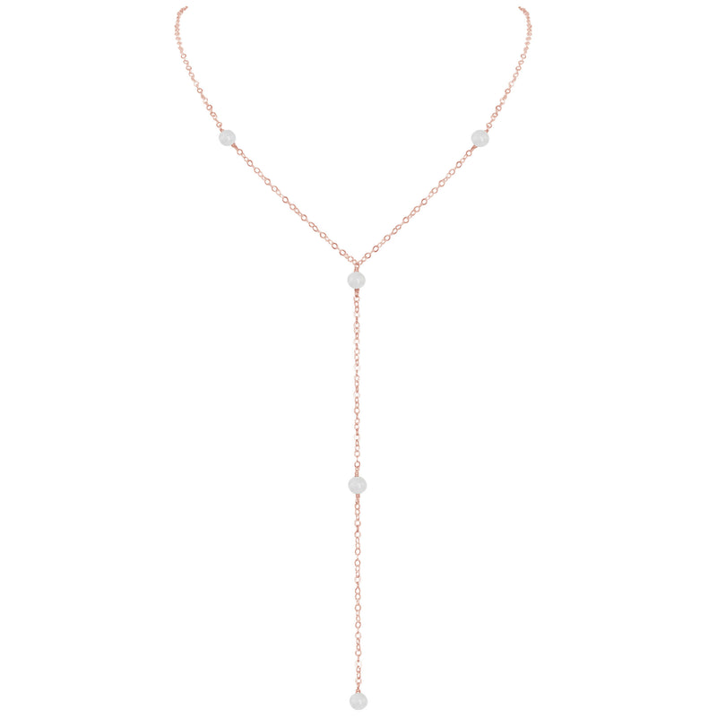 Dainty Y Necklace - Selenite - 14K Rose Gold Fill - Luna Tide Handmade Jewellery