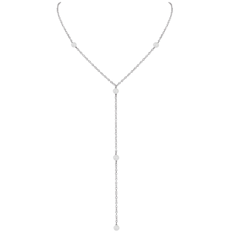 Dainty Y Necklace - Selenite - Stainless Steel - Luna Tide Handmade Jewellery