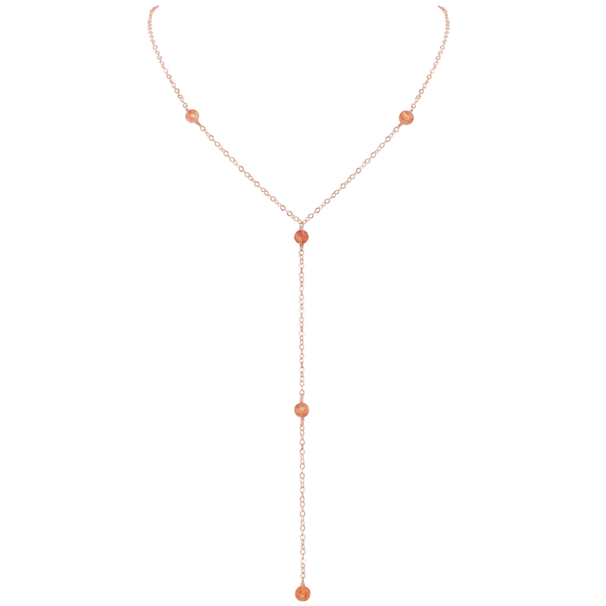 Dainty Y Necklace - Sunstone - 14K Rose Gold Fill - Luna Tide Handmade Jewellery