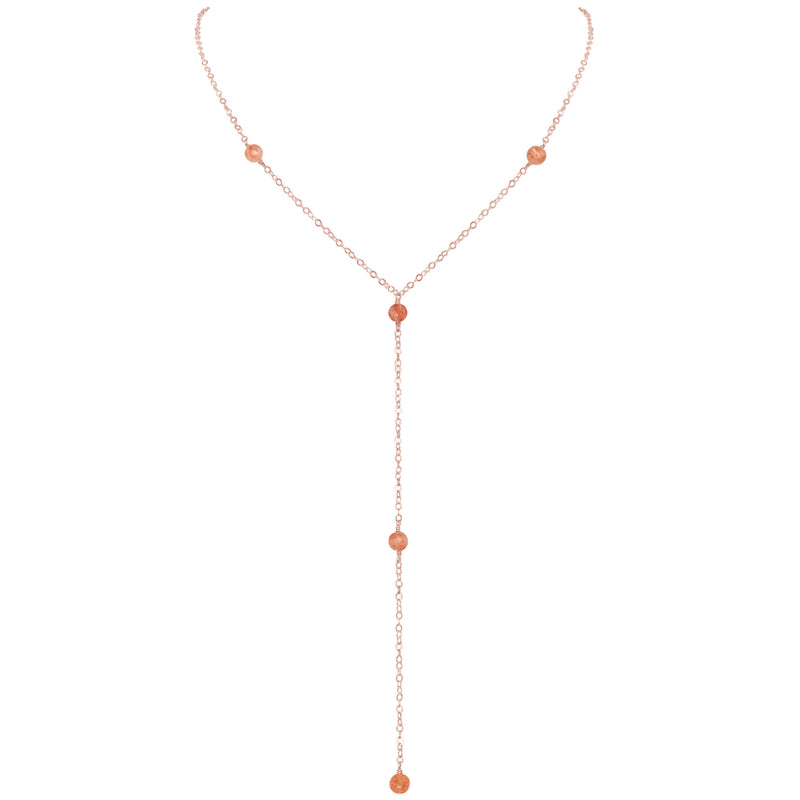 Dainty Y Necklace - Sunstone - 14K Rose Gold Fill - Luna Tide Handmade Jewellery