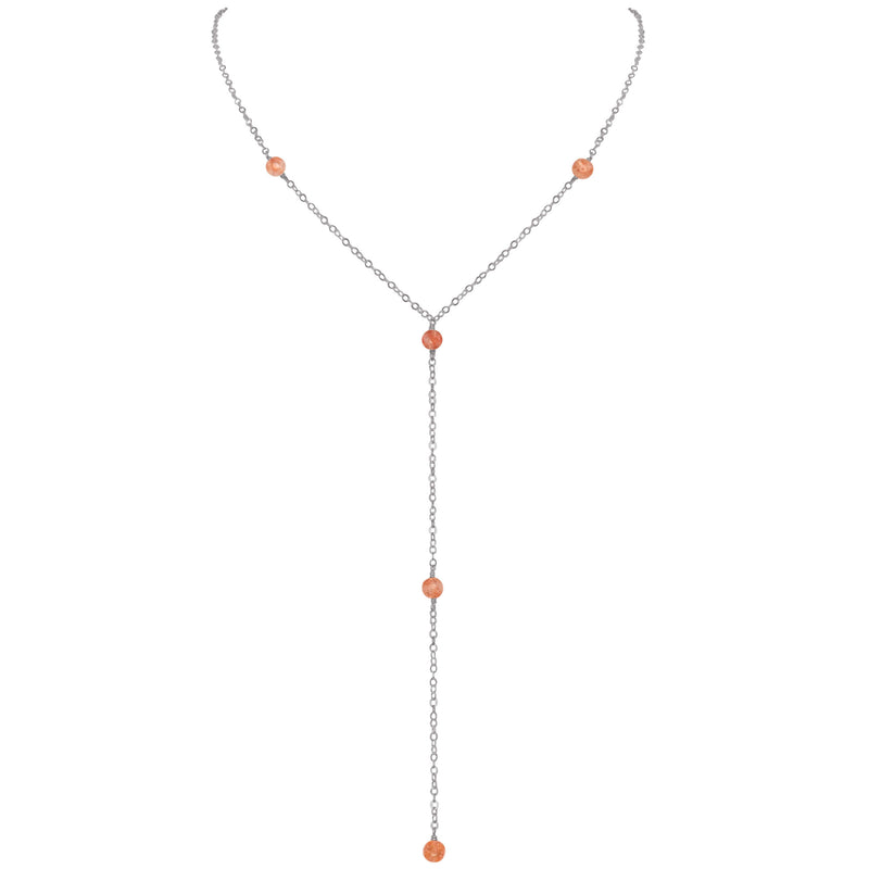 Dainty Y Necklace - Sunstone - Stainless Steel - Luna Tide Handmade Jewellery