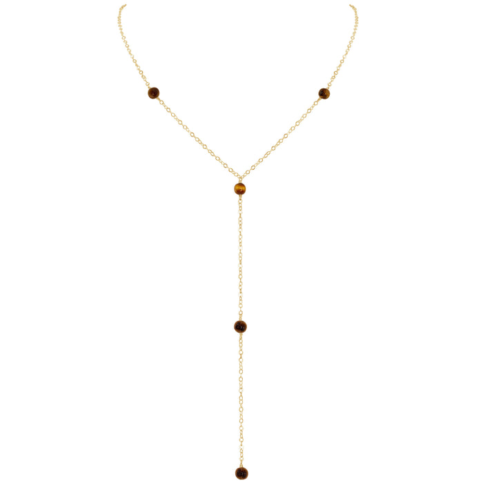 Dainty Y Necklace - Tigers Eye - 14K Gold Fill - Luna Tide Handmade Jewellery