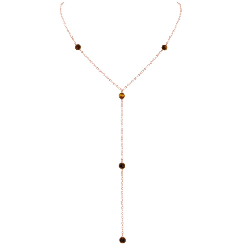 Dainty Y Necklace - Tigers Eye - 14K Rose Gold Fill - Luna Tide Handmade Jewellery