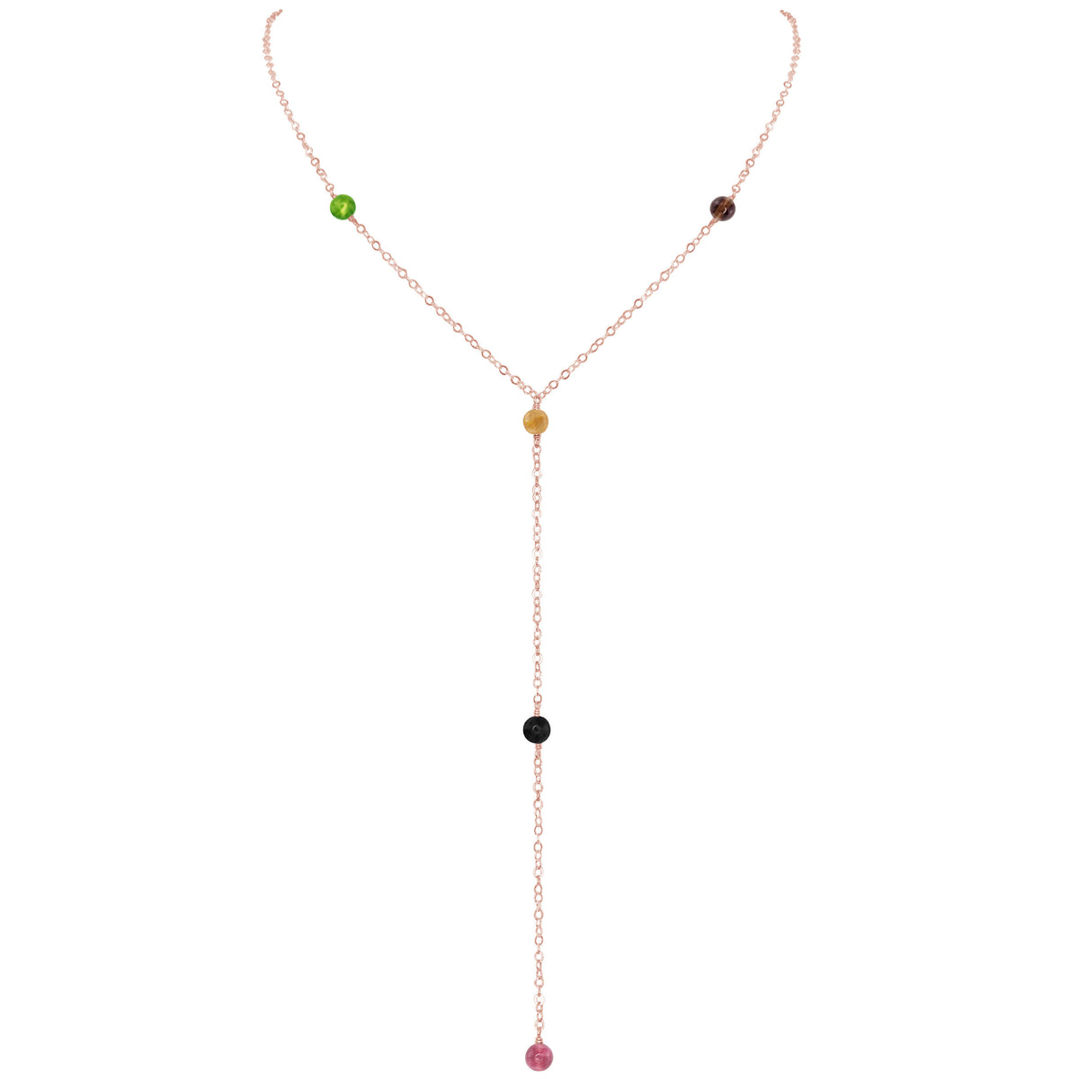 Dainty Y Necklace - Tourmaline - 14K Rose Gold Fill - Luna Tide Handmade Jewellery