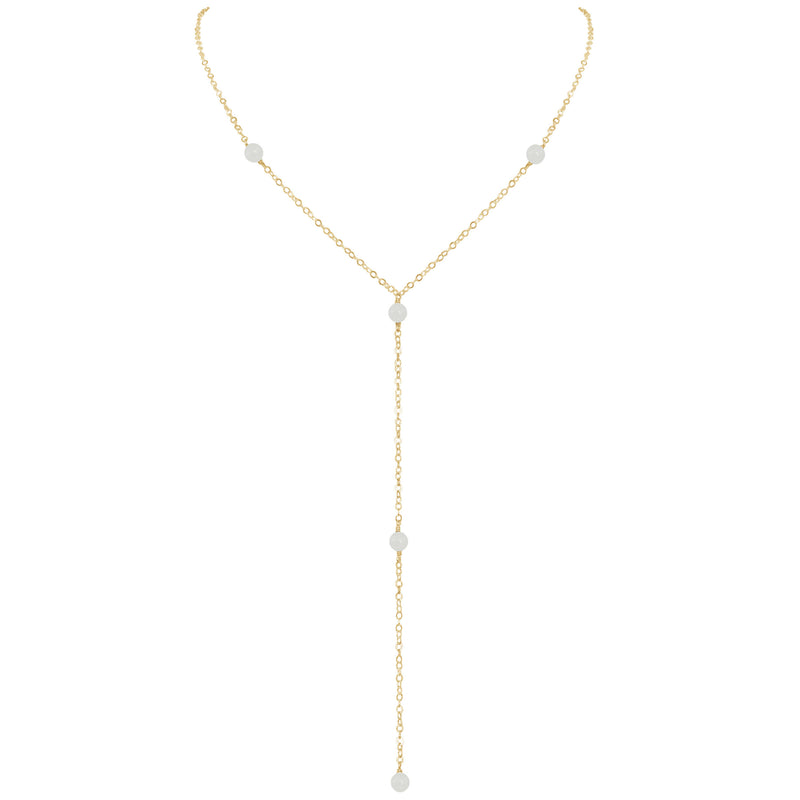 Dainty Y Necklace - White Moonstone - 14K Gold Fill - Luna Tide Handmade Jewellery