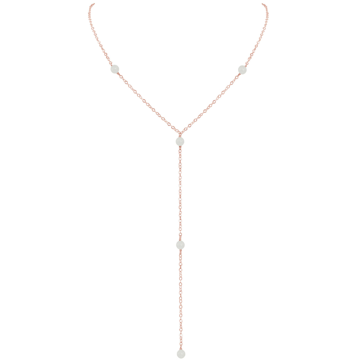 Dainty Y Necklace - White Moonstone - 14K Rose Gold Fill - Luna Tide Handmade Jewellery
