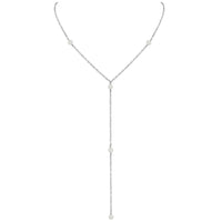 Dainty Y Necklace - White Moonstone - Stainless Steel - Luna Tide Handmade Jewellery