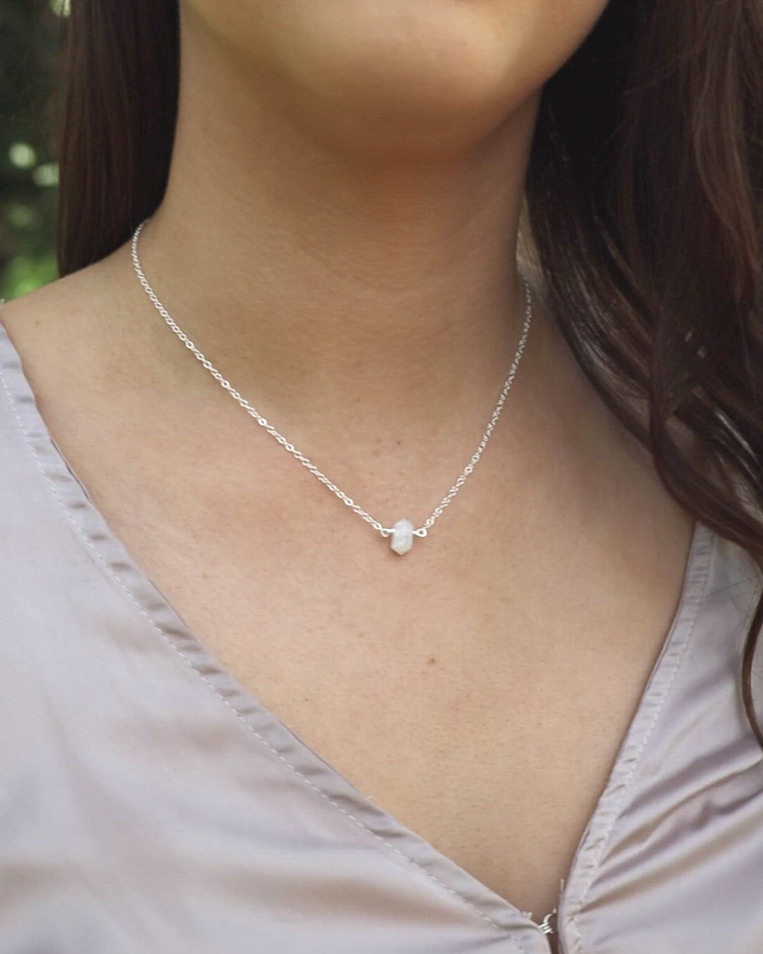 Double Terminated Rainbow Moonstone Mini Crystal Point Necklace