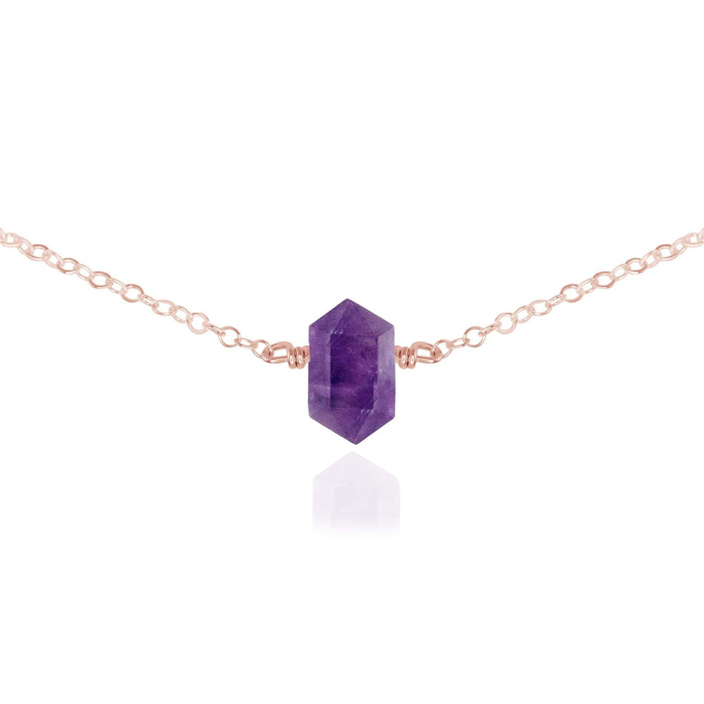 Double Terminated Amethyst Mini Crystal Point Choker Necklace - Double Terminated Amethyst Mini Crystal Point Choker Necklace - 14k Rose Gold Fill - Luna Tide Handmade Crystal Jewellery