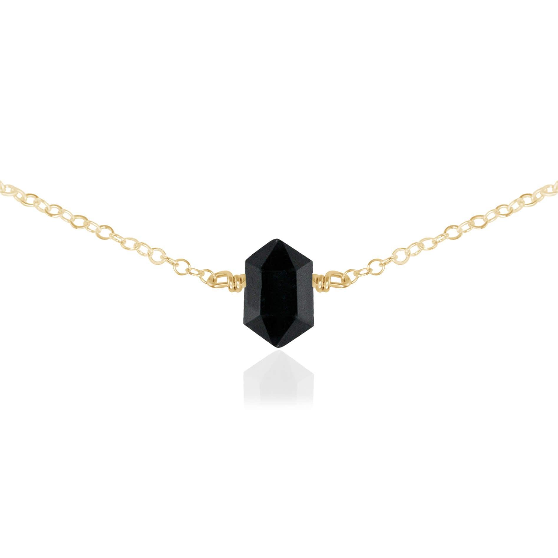 Double Terminated Black Tourmaline Mini Crystal Point Choker Necklace - Double Terminated Black Tourmaline Mini Crystal Point Choker Necklace - 14k Gold Fill - Luna Tide Handmade Crystal Jewellery