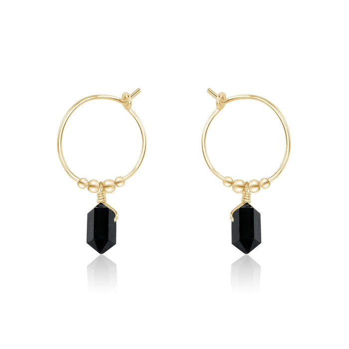 Double Terminated Black Tourmaline Mini Crystal Point Dangle Hoop Earrings - Double Terminated Black Tourmaline Mini Crystal Point Dangle Hoop Earrings - 14k Gold Fill - Luna Tide Handmade Crystal Jewellery