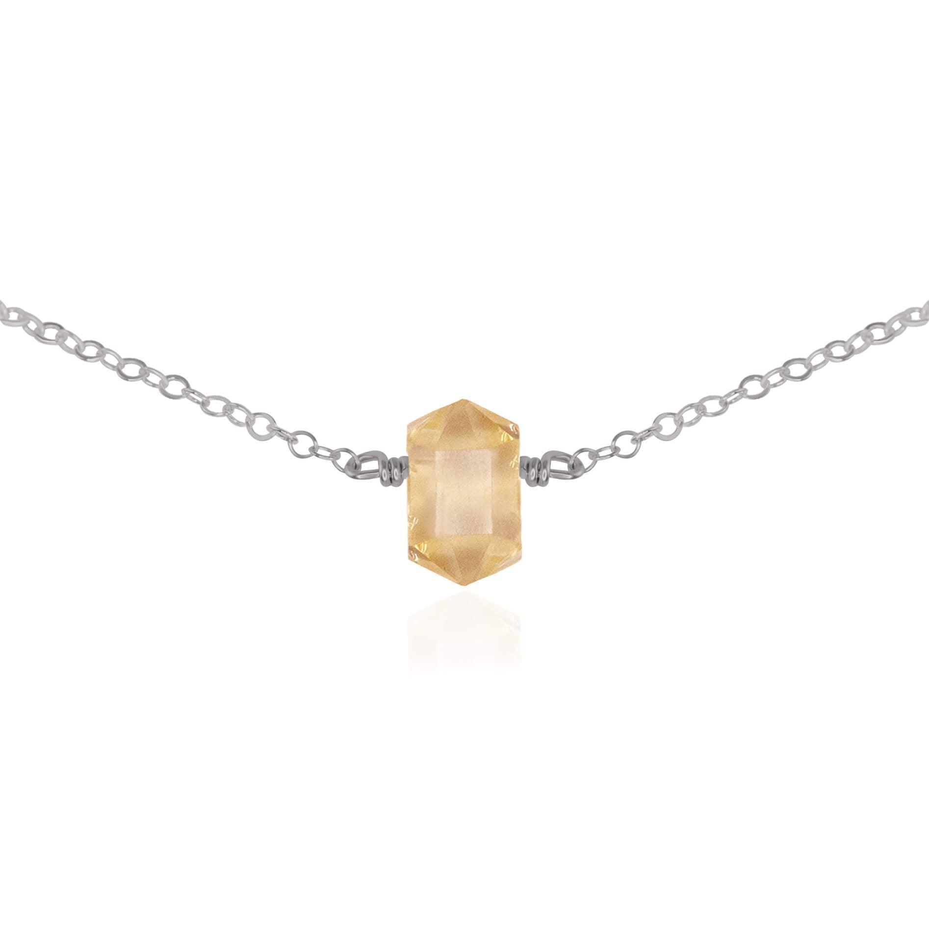 Double Terminated Citrine Mini Crystal Point Choker Necklace - Double Terminated Citrine Mini Crystal Point Choker Necklace - Stainless Steel - Luna Tide Handmade Crystal Jewellery