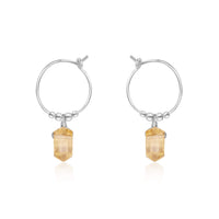 Tiny Double Terminated Crystal Hoop Dangle Earrings - Citrine - Sterling Silver - Luna Tide Handmade Jewellery