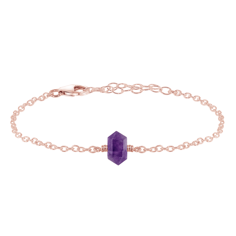 Double Terminated Crystal Bracelet - Amethyst - 14K Rose Gold Fill - Luna Tide Handmade Jewellery