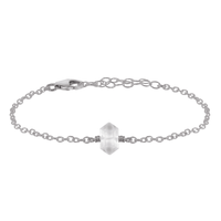Double Terminated Crystal Bracelet - Crystal Quartz - Stainless Steel - Luna Tide Handmade Jewellery