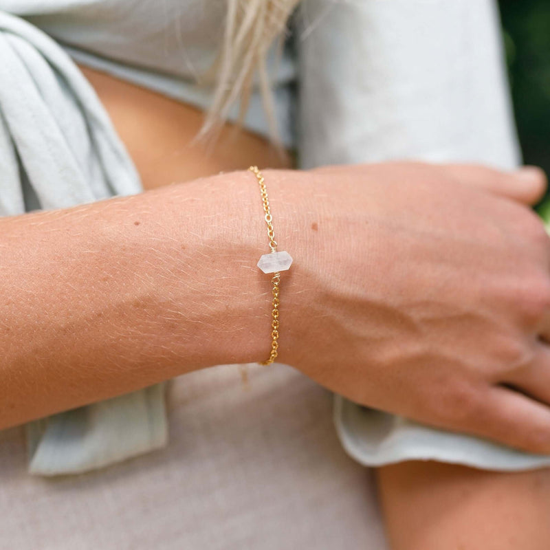 Double Terminated Crystal Bracelet - Rainbow Moonstone - 14K Gold Fill - Luna Tide Handmade Jewellery