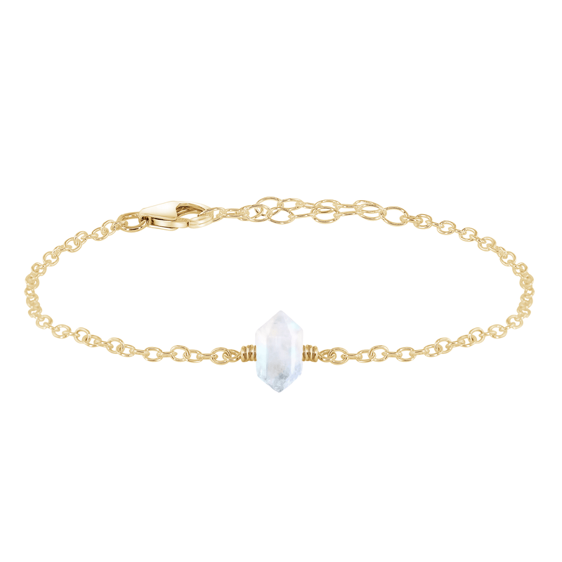 Double Terminated Crystal Bracelet - Rainbow Moonstone - 14K Gold Fill - Luna Tide Handmade Jewellery