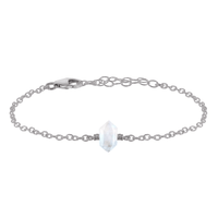 Double Terminated Crystal Bracelet - Rainbow Moonstone - Stainless Steel - Luna Tide Handmade Jewellery