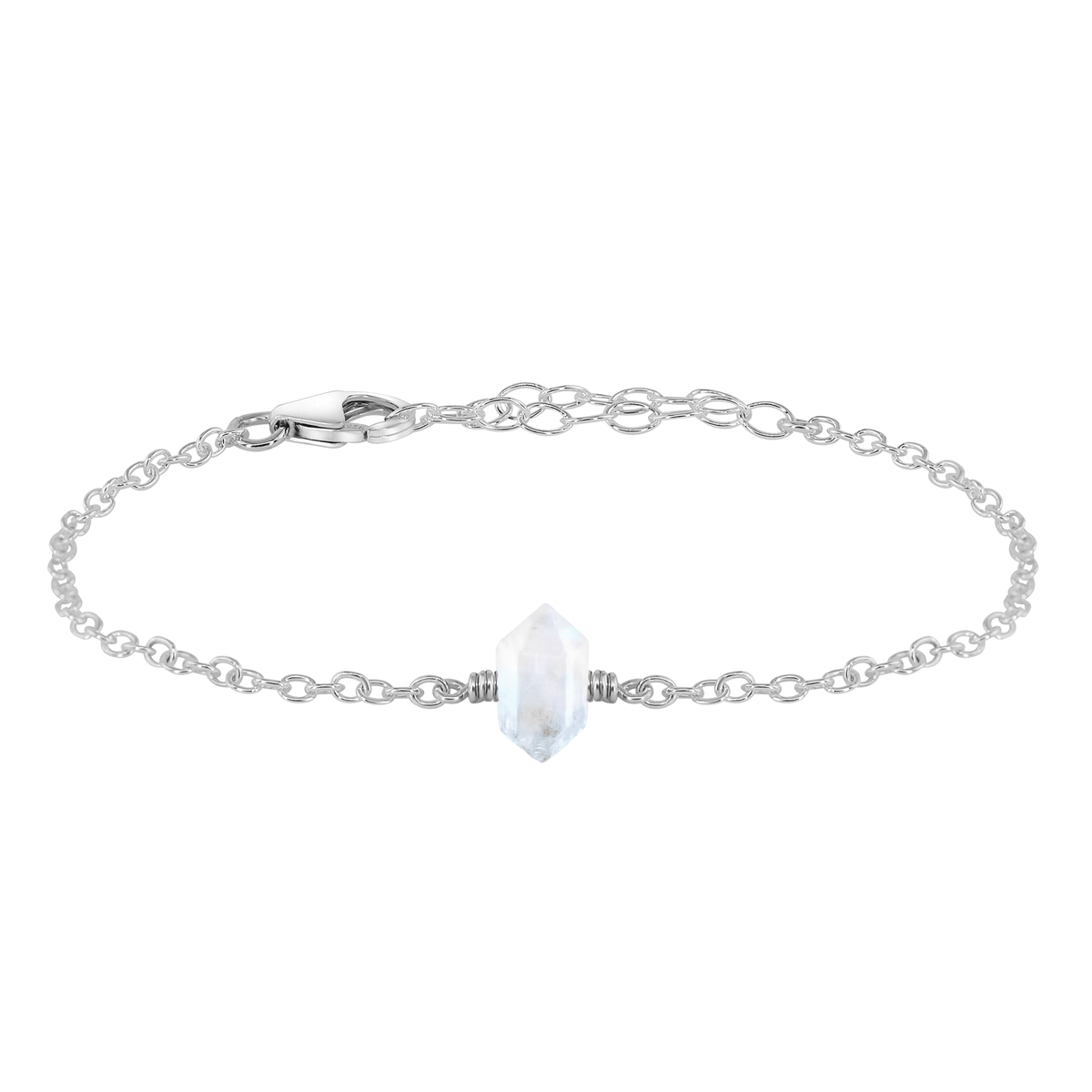 Double Terminated Crystal Bracelet - Rainbow Moonstone - Sterling Silver - Luna Tide Handmade Jewellery