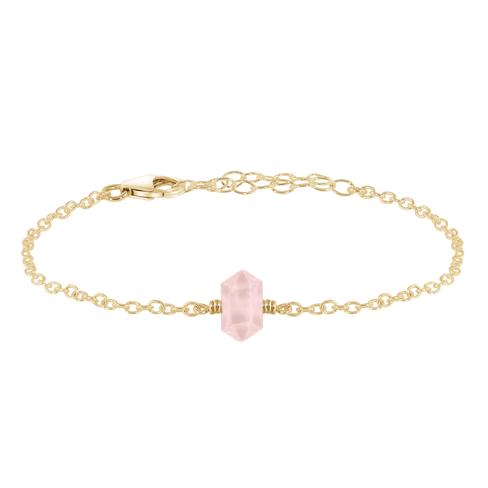 Double Terminated Crystal Bracelet - Rose Quartz - 14K Gold Fill - Luna Tide Handmade Jewellery