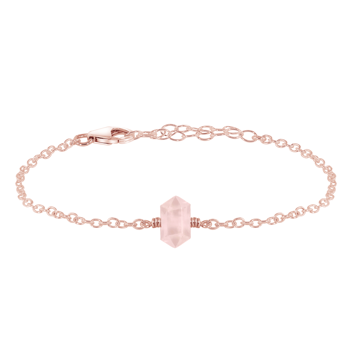 Double Terminated Crystal Bracelet - Rose Quartz - 14K Rose Gold Fill - Luna Tide Handmade Jewellery
