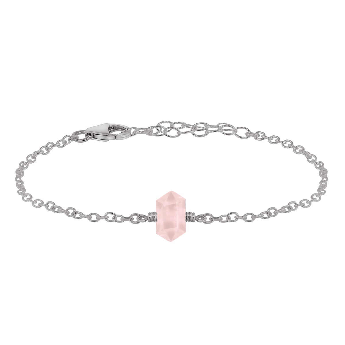 Double Terminated Crystal Bracelet - Rose Quartz - Stainless Steel - Luna Tide Handmade Jewellery