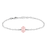 Double Terminated Crystal Bracelet - Rose Quartz - Sterling Silver - Luna Tide Handmade Jewellery