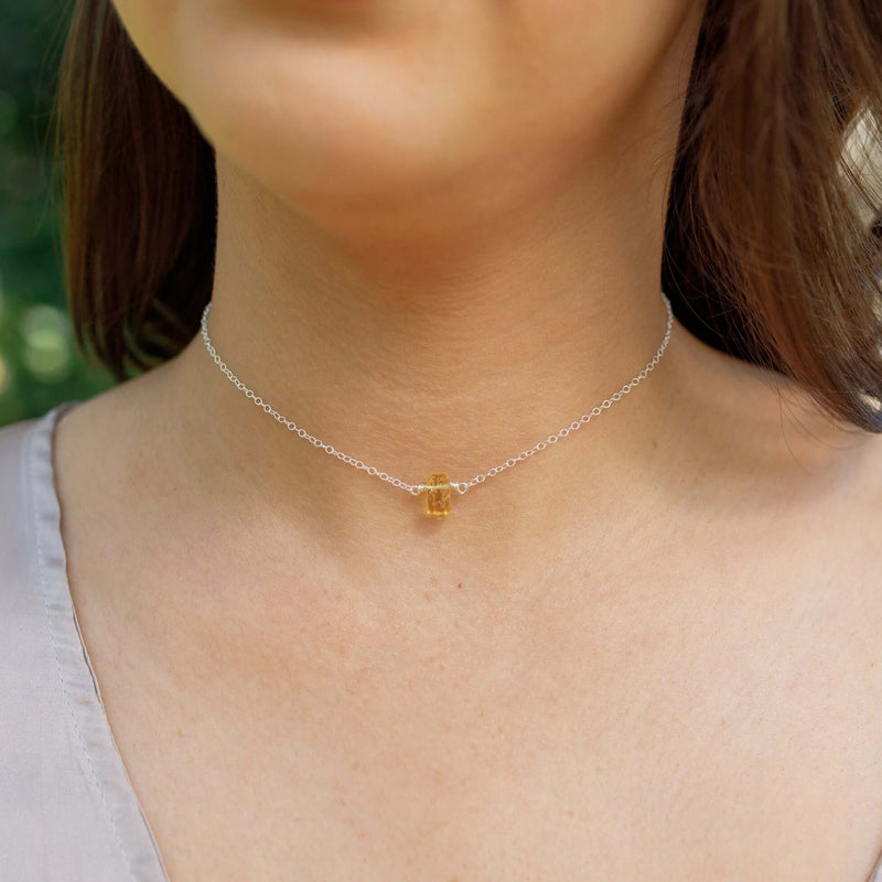 Double Terminated Crystal Choker - Citrine - Sterling Silver - Luna Tide Handmade Jewellery