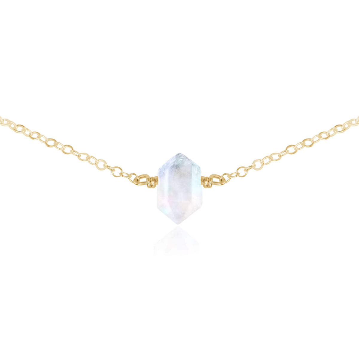 Double Terminated Crystal Choker - Rainbow Moonstone - 14K Gold Fill - Luna Tide Handmade Jewellery