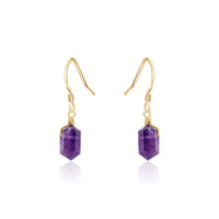 Double Terminated Crystal Dangle Drop Earrings - Amethyst - 14K Gold Fill - Luna Tide Handmade Jewellery
