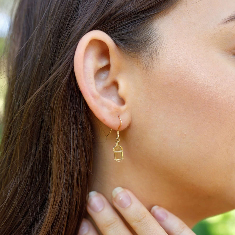 Double Terminated Crystal Dangle Drop Earrings - Citrine - 14K Gold Fill - Luna Tide Handmade Jewellery