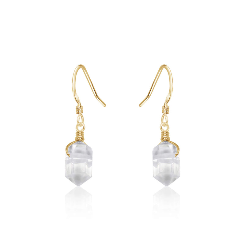 Double Terminated Crystal Dangle Drop Earrings - Crystal Quartz - 14K Gold Fill - Luna Tide Handmade Jewellery
