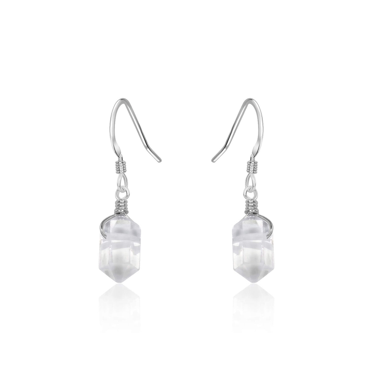 Double Terminated Crystal Dangle Drop Earrings - Crystal Quartz - Sterling Silver - Luna Tide Handmade Jewellery
