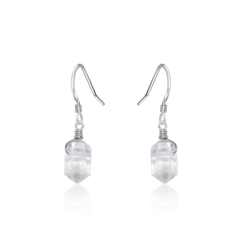 Double Terminated Crystal Dangle Drop Earrings - Crystal Quartz - Sterling Silver - Luna Tide Handmade Jewellery