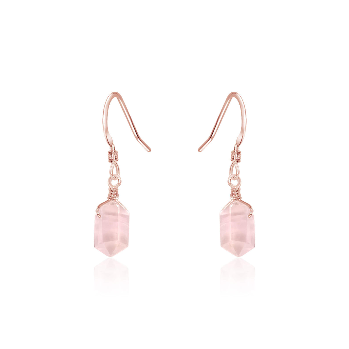 Double Terminated Crystal Dangle Drop Earrings - Rose Quartz - 14K Rose Gold Fill - Luna Tide Handmade Jewellery