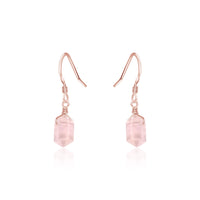Double Terminated Crystal Dangle Drop Earrings - Rose Quartz - 14K Rose Gold Fill - Luna Tide Handmade Jewellery