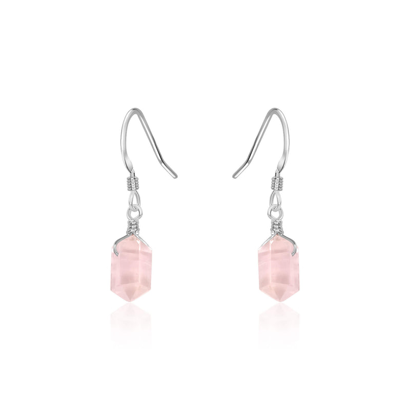 Double Terminated Crystal Dangle Drop Earrings - Rose Quartz - Sterling Silver - Luna Tide Handmade Jewellery