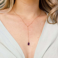 Double Terminated Crystal Lariat - Amethyst - 14K Rose Gold Fill - Luna Tide Handmade Jewellery