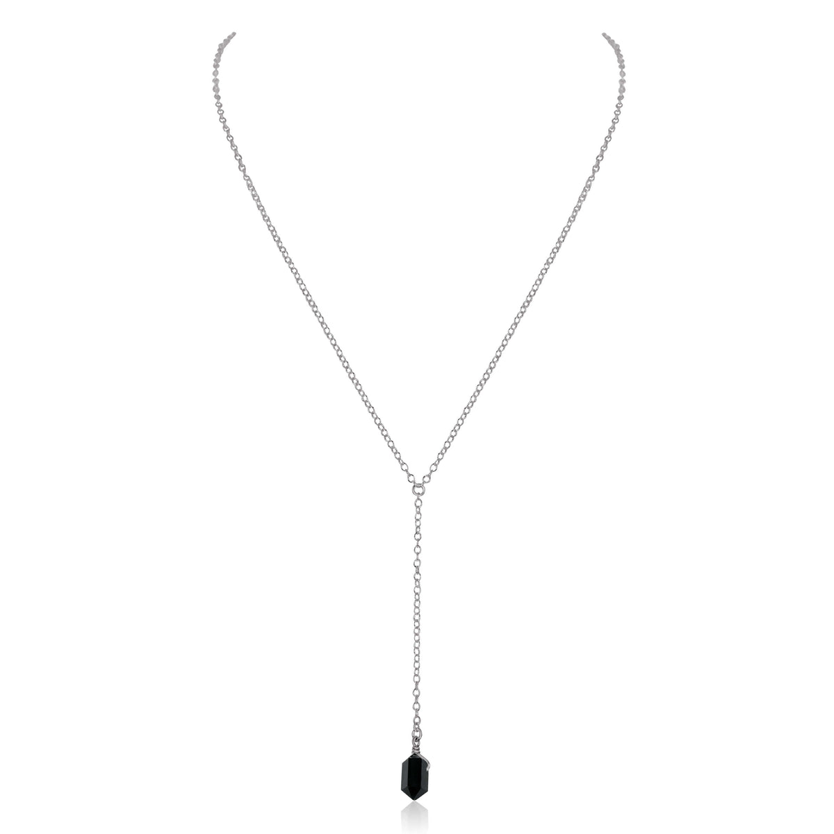 Double Terminated Crystal Lariat - Black Tourmaline - Stainless Steel - Luna Tide Handmade Jewellery