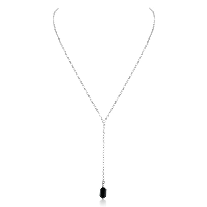 Double Terminated Crystal Lariat - Black Tourmaline - Sterling Silver - Luna Tide Handmade Jewellery